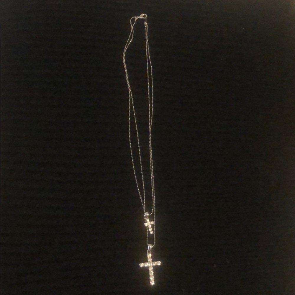 Double Cross Silver Necklace